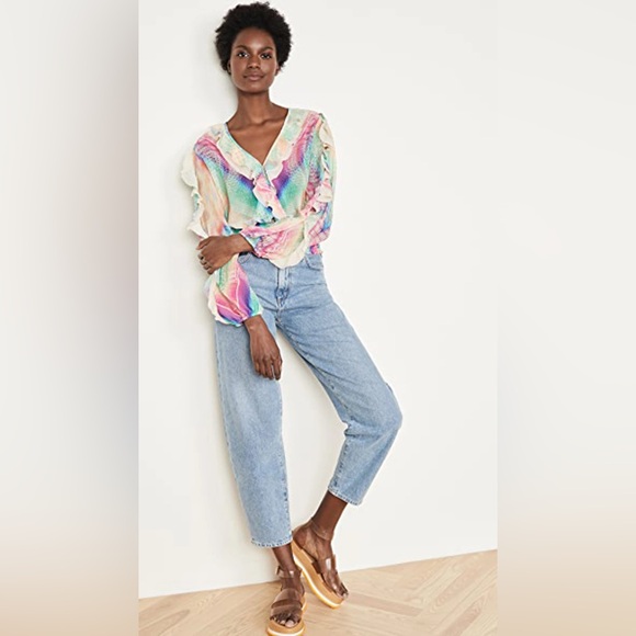 Le Superbe Good Vibrations Print Ruffle Blouse M - Picture 2 of 12